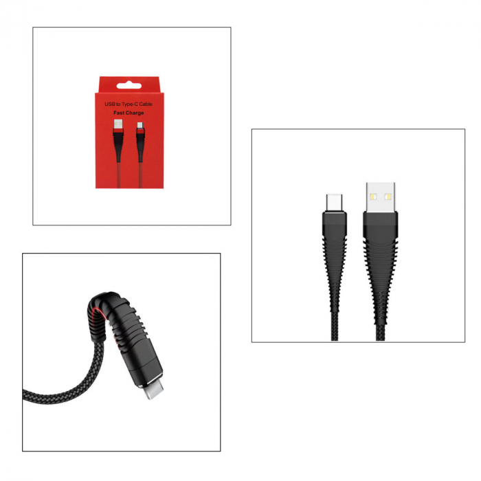 Cablu de date si alimentare, Kabel Armour, 2.1A, conector USB Tip A tata la USB Tip C tata, lungime 200 cm, negru [5]