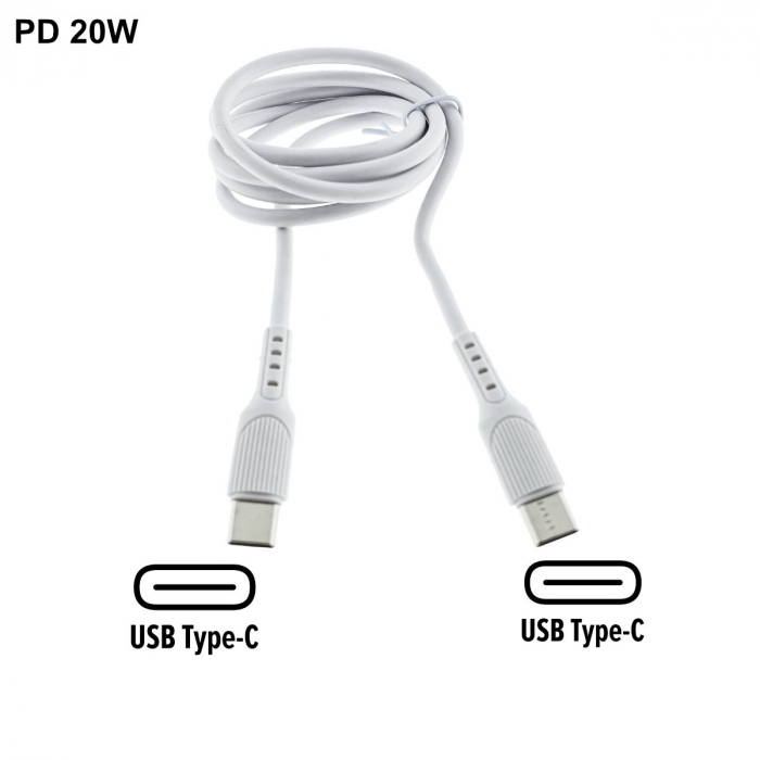 Cablu de date si alimentare PD20W, conectori USB Tip C tata la USB Tip C tata, X-start 204CC, lungime 100 cm, alb [2]