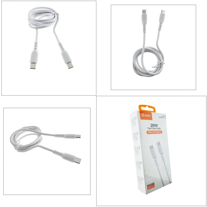 Cablu de date si alimentare PD20W, conectori USB Tip C tata la USB Tip C tata, X-start 204CC, lungime 100 cm, alb [3]