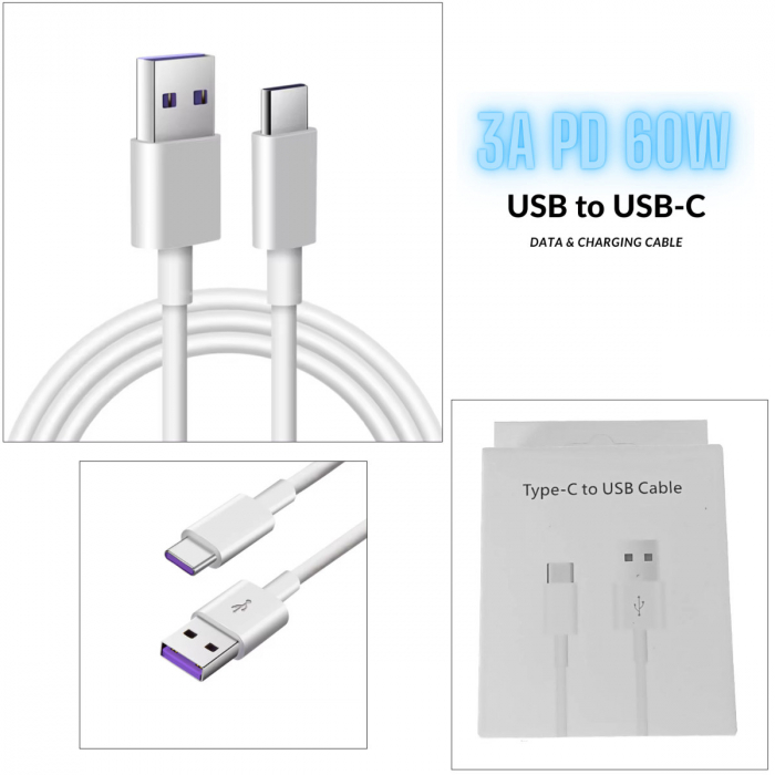 Cablu de date si alimentare premium, 3A PD60W, conectori USB tata la USB Tip C tata, OEM CC-14380, lungime 100 cm, Alb [4]