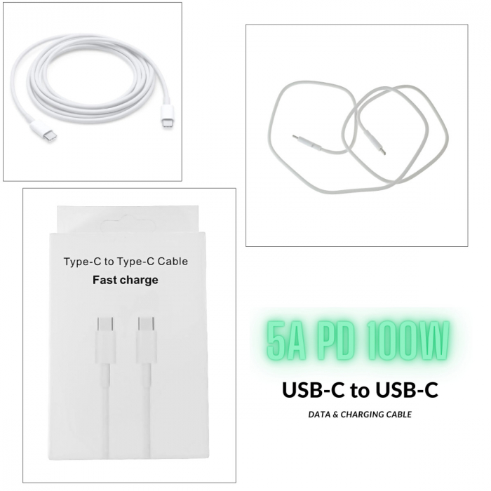 Cablu de date si alimentare premium, 5A PD100W, conectori USB Tip C tata la USB Tip C tata, OEM CC-30805, lungime 100 cm, Alb [3]
