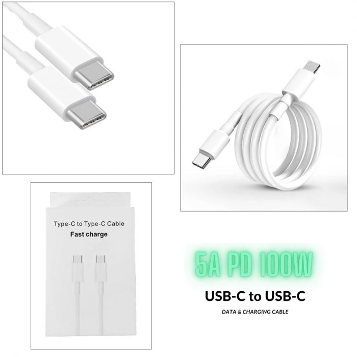 Cablu de date si alimentare premium, 5A PD100W, conectori USB Tip C tata la USB Tip C tata, OEM CC-30805, lungime 100 cm, Alb [4]