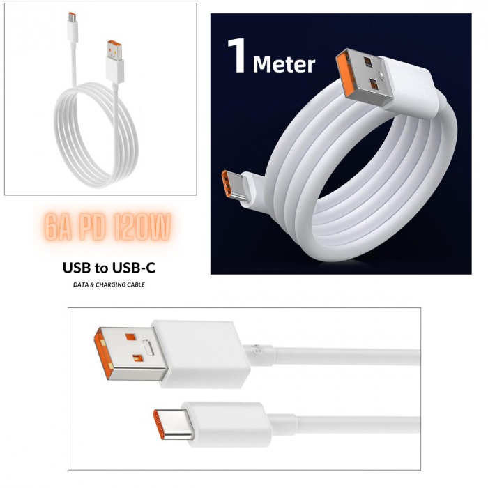 Cablu de date si alimentare premium, 6A PD120W, conectori USB tata la USB Tip C tata, OEM CC-30802, lungime 100 cm, Alb [3]