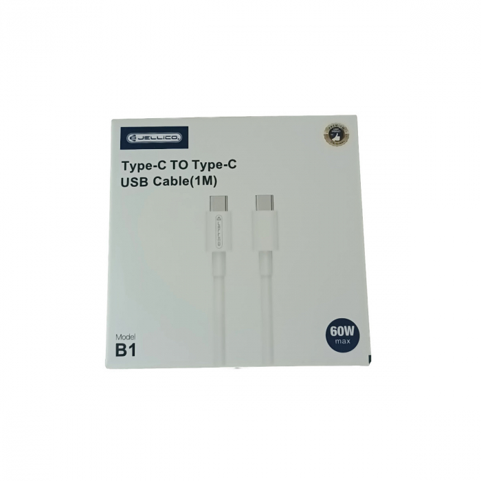 Cablu de date si alimentare premium, PD60W, conectori USB Tip C tata la USB Tip C tata, JELLICO B1, lungime 100 cm, Alb [4]