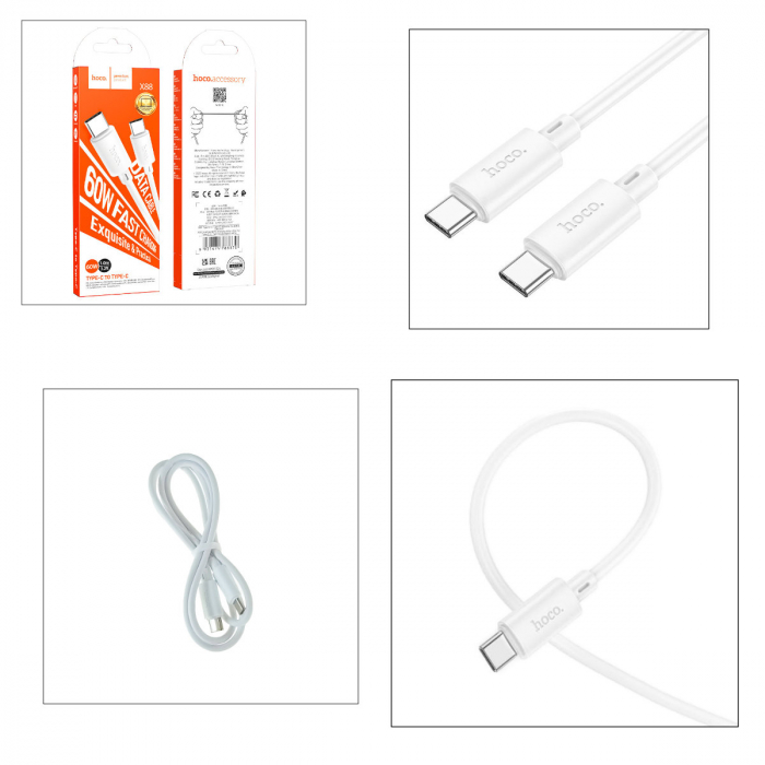 Cablu de date si alimentare premium, PD60W, conectori USB Tip C tata la USB Tip C tata, HOCO X88, lungime 100 cm, Alb [6]