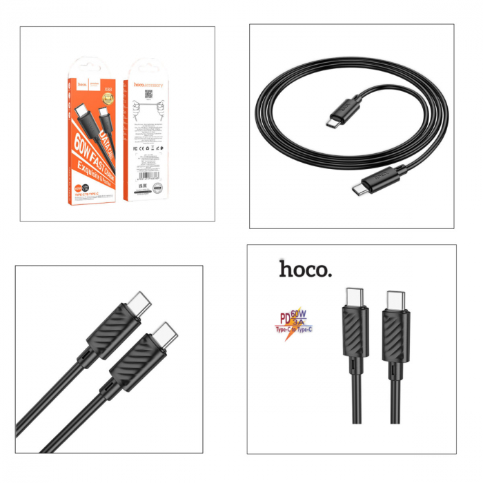 Cablu de date si alimentare premium, PD60W, conectori USB Tip C tata la USB Tip C tata, HOCO X88, lungime 100 cm, Negru [5]
