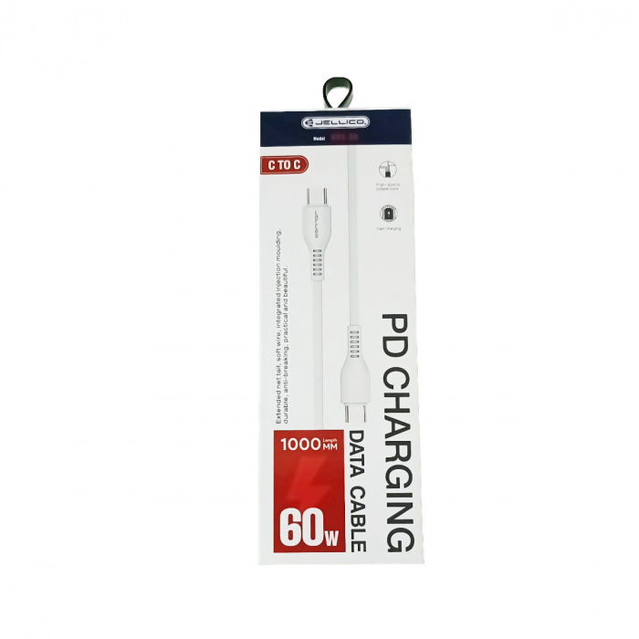 Cablu de date si alimentare premium, PD60W, conectori USB Tip C tata la USB Tip C tata, Jellico KDS-30, lungime 100 cm, Alb [3]