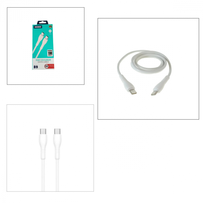 Cablu de date si alimentare premium, PD66W, conectori USB Tip C tata la USB Tip C tata, Jellico B9, lungime 100 cm, Alb [5]
