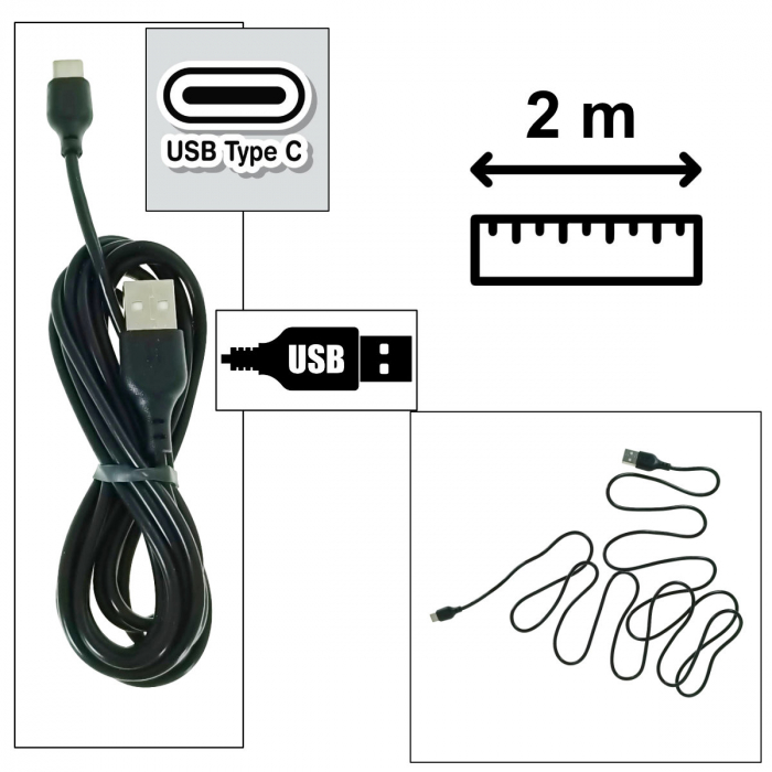 Cablu de date si alimentare, XO-NB103 86947, 2.1A, conector USB la Type-C tata, lungime 200 cm, negru [2]