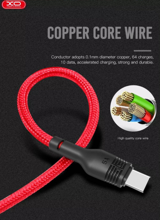 Cablu de date si alimentare, XO-NB55 89975, 5 A, conector USB la USB Tip C tata, lungime 100 cm, negru [8]