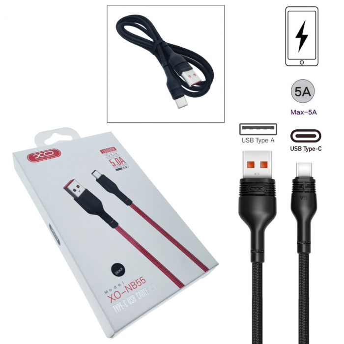 Cablu de date si alimentare, XO-NB55 89975, 5 A, conector USB la USB Tip C tata, lungime 100 cm, negru [4]
