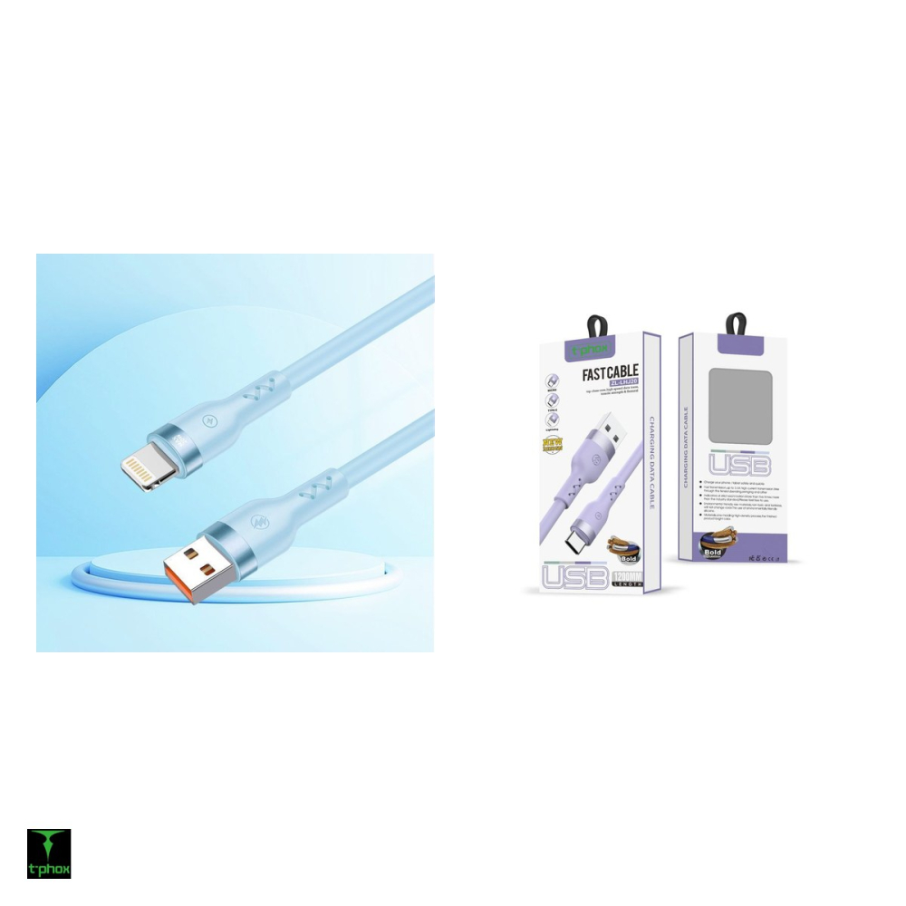 Cablu de date T-Phox Bold SKY, USB-A - Lightning, 1,2 m, 3A, albastru [4]