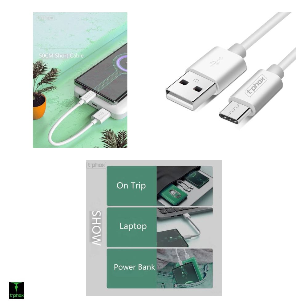 Cablu de date T-Phox Exceed, USB-A - USB-C, 0,5 m, alb [4]