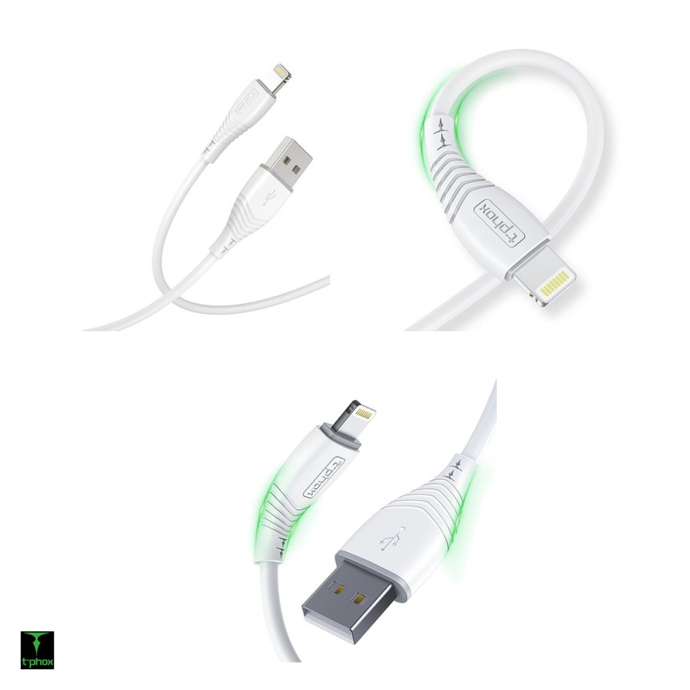 Cablu de date T-Phox Nature, USB-A - Lightning, 1,2 m, 3A, alb [4]