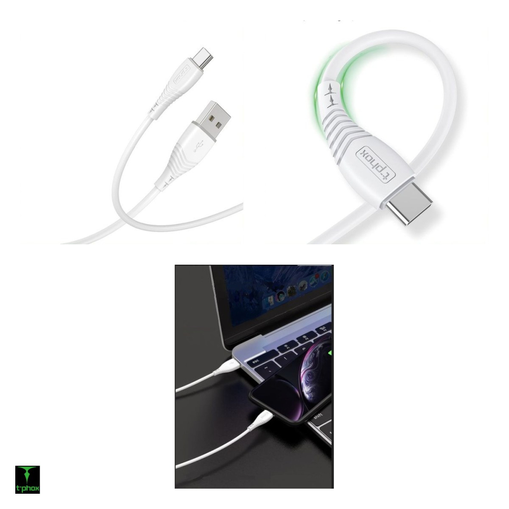 Cablu de date T-Phox Nature, USB-A - USB-C, 1,2 m, 3A, alb [4]