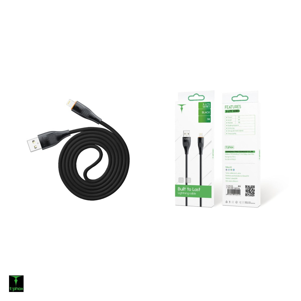 Cablu de date T-Phox X-lite, USB-A - Lightning, 1 m, 3A, negru [4]