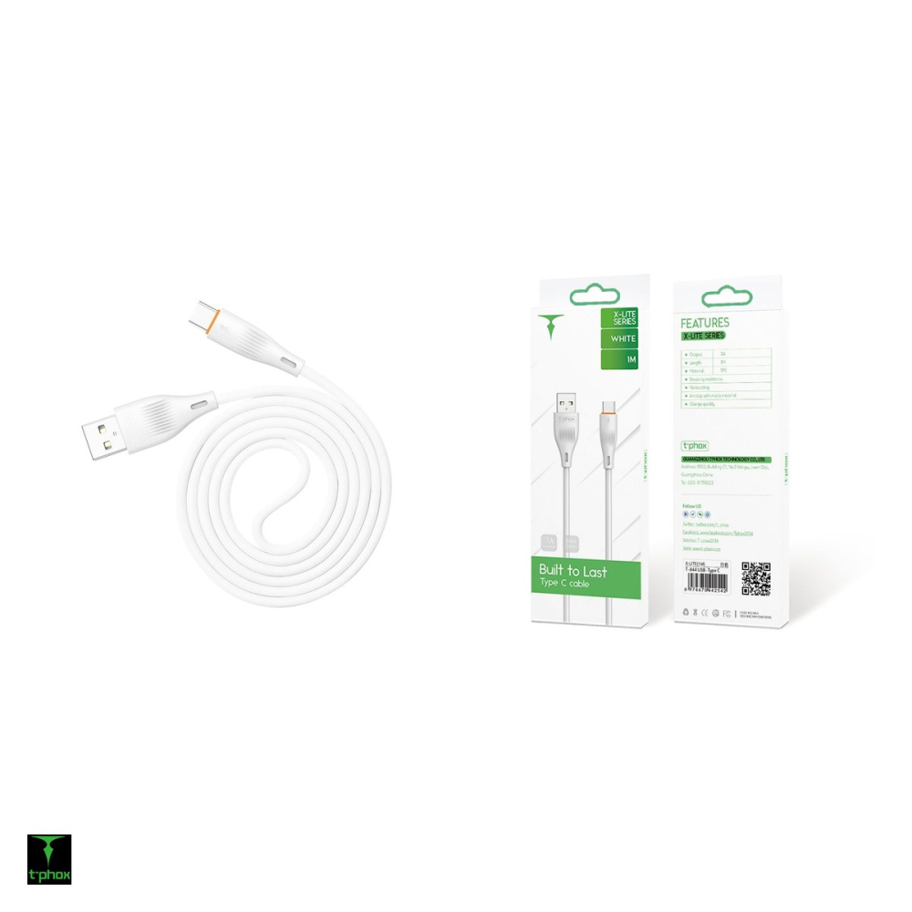 Cablu de date T-Phox X-lite, USB-A - USB-C, 1 m, 3A, alb [4]