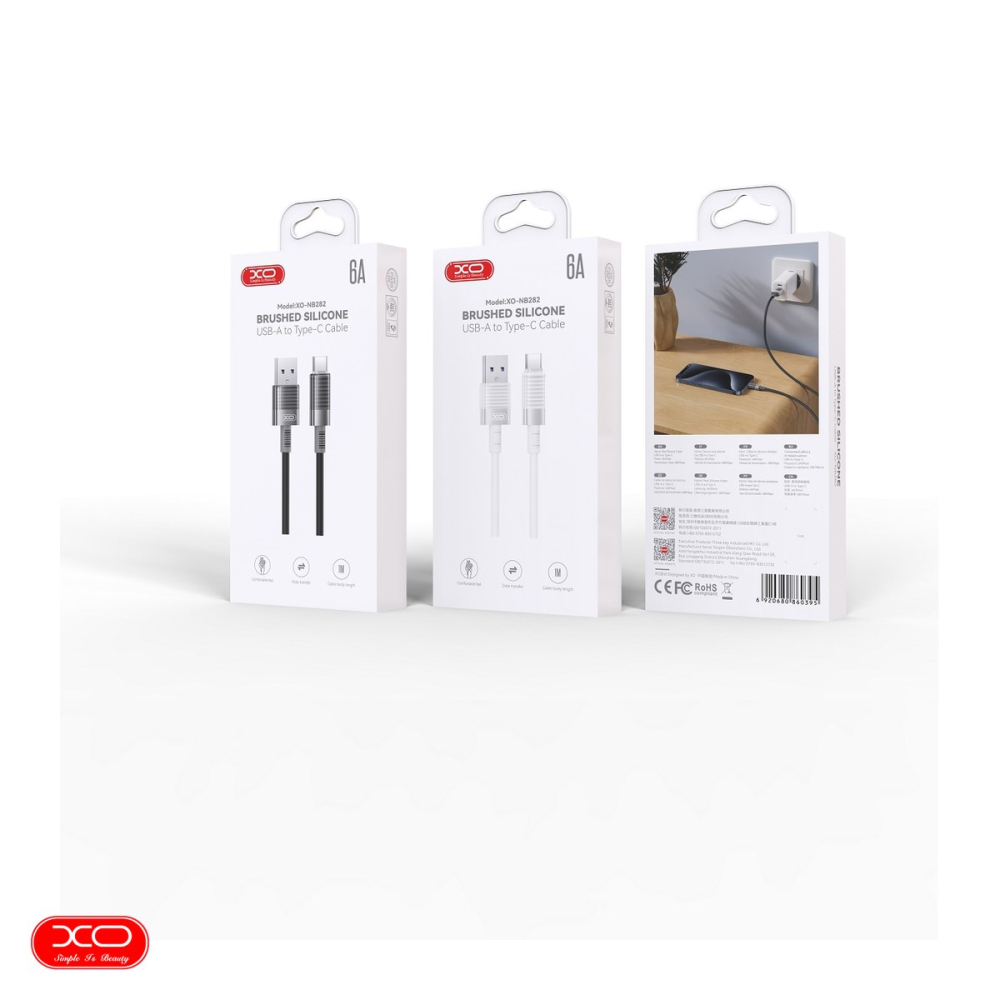 Cablu de date XO NB282, USB-A tata la USB-C tata, lungime 1 m, 6A, 30W conectori intariti, in cutie, alb [4]