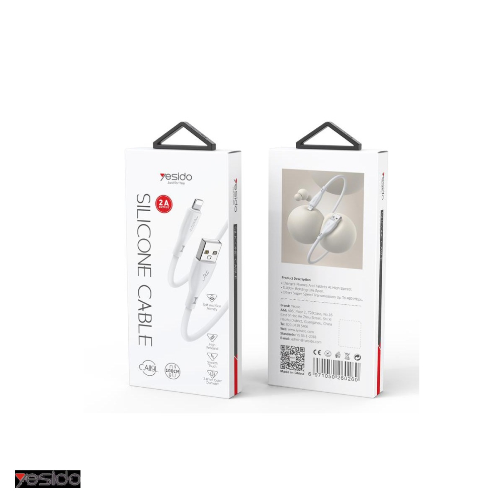 Cablu de date Yesido CA119, USB-A - Lightning, 1 m, 12W 2,4A, alb [4]