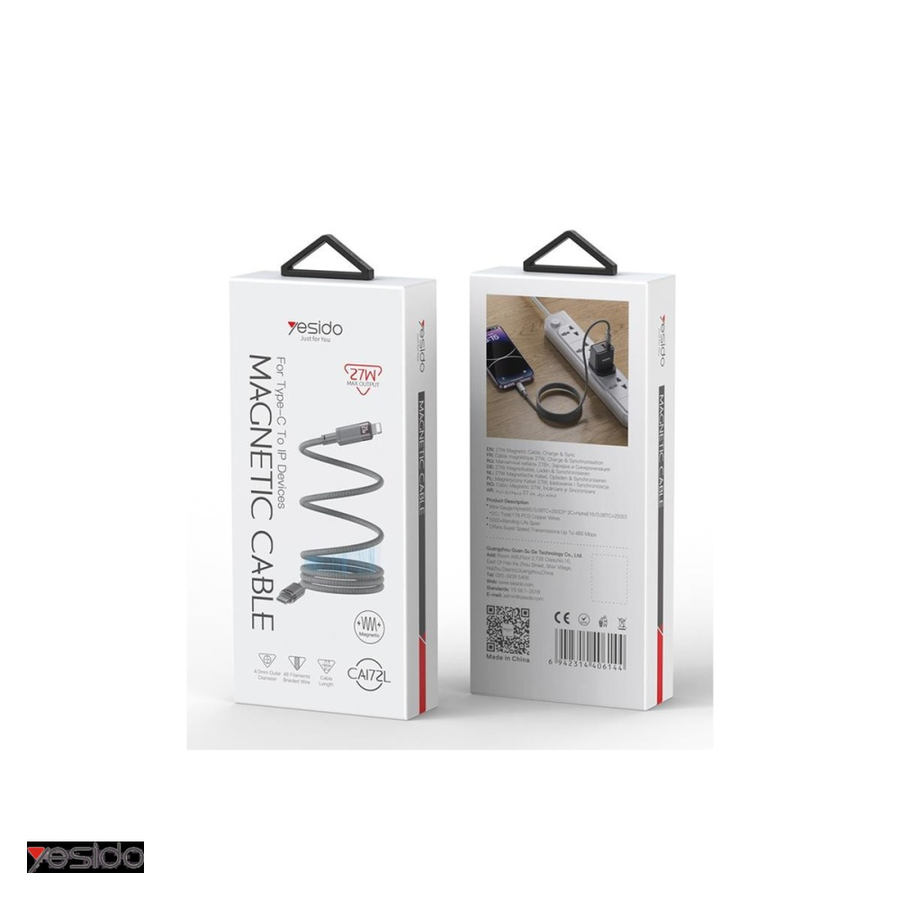 Cablu de date Yesido CA172L, USB-C - Lightning, 1 m, 27W 3A, gri [4]
