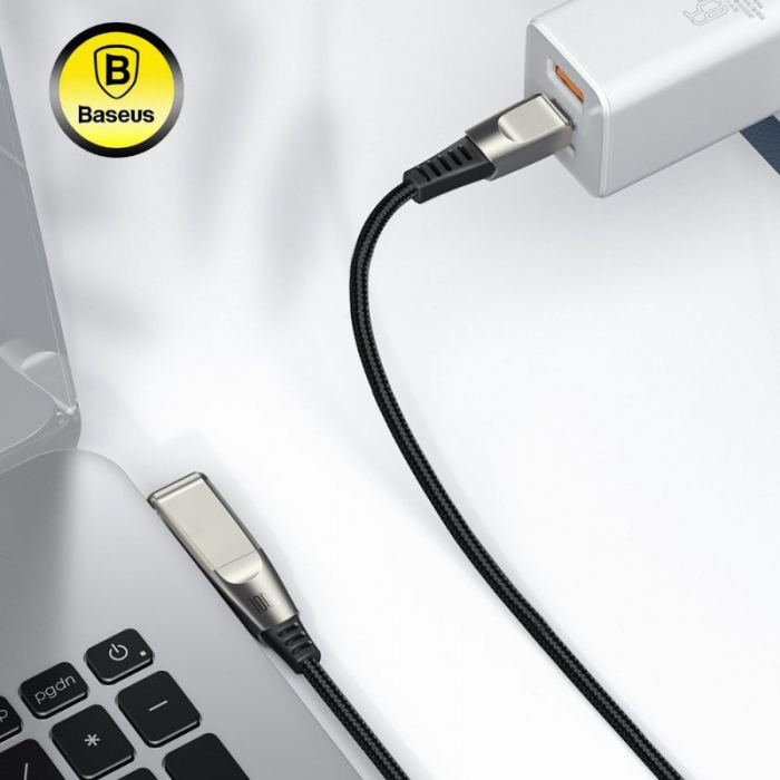 Cablu de incarcare rapida, 5A 100W, 2 in 1, Baseus 22925 CA1T2-A01, cu conectori USB Tip C tata la USB Tip C tata si adaptor DC 5.5 x 2.5 mm tata, lungime 2 m, negru [5]