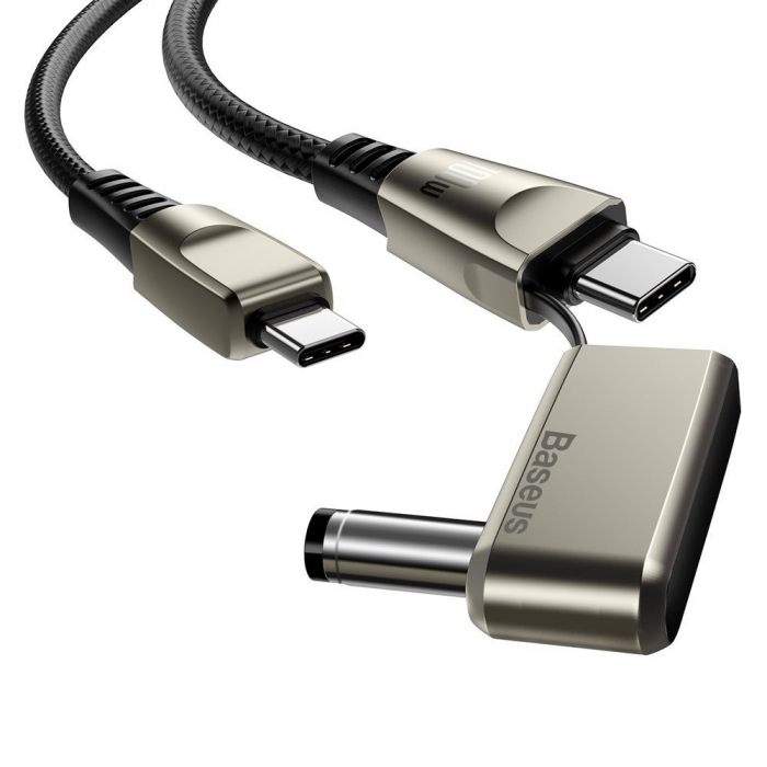 Cablu de incarcare rapida, 5A 100W, 2 in 1, Baseus 22925 CA1T2-A01, cu conectori USB Tip C tata la USB Tip C tata si adaptor DC 5.5 x 2.5 mm tata, lungime 2 m, negru [2]