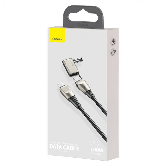 Cablu de incarcare rapida, 5A 100W, 2 in 1, Baseus 22925 CA1T2-A01, cu conectori USB Tip C tata la USB Tip C tata si adaptor DC 5.5 x 2.5 mm tata, lungime 2 m, negru [4]