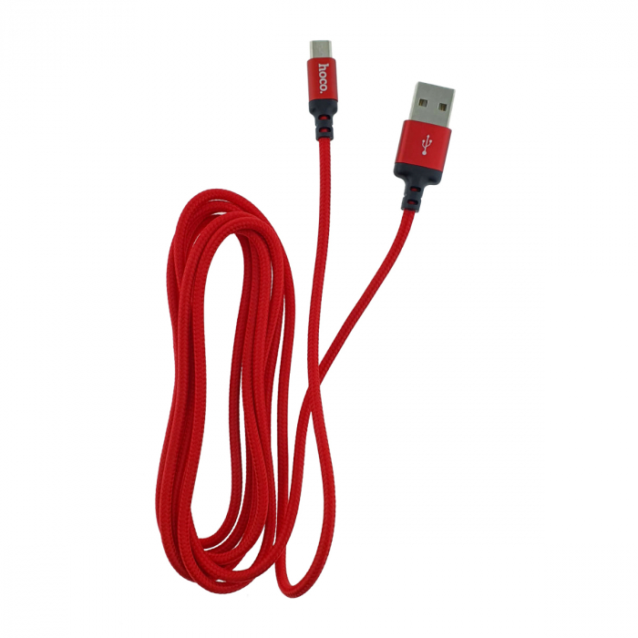Cablu de incarcare si date cu conectori USB-A tata la micro-USB tata, HOCO 06291, X14 Times Speed, 2A, lungime 2m, invelis textil, rosu [3]