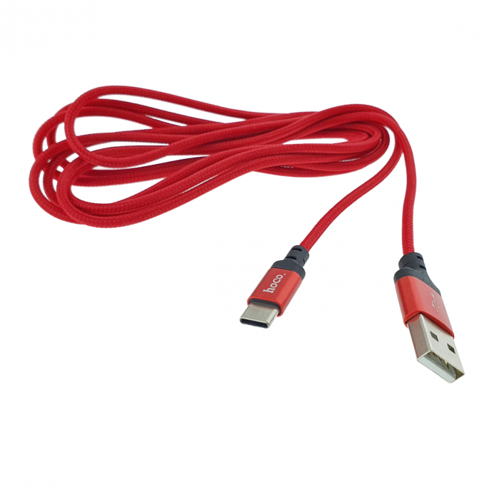 Cablu de incarcare si date cu conectori USB-A tata la USB-C tata, HOCO 06293, X14 Times Speed, 3A, lungime 2m, invelis textil, rosu [1]