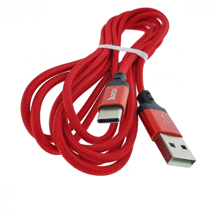 Cablu de incarcare si date cu conectori USB-A tata la USB-C tata, HOCO 06293, X14 Times Speed, 3A, lungime 2m, invelis textil, rosu [3]