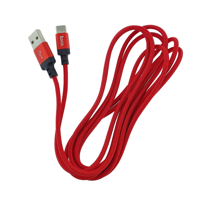 Cablu de incarcare si date cu conectori USB-A tata la USB-C tata, HOCO 06293, X14 Times Speed, 3A, lungime 2m, invelis textil, rosu [2]