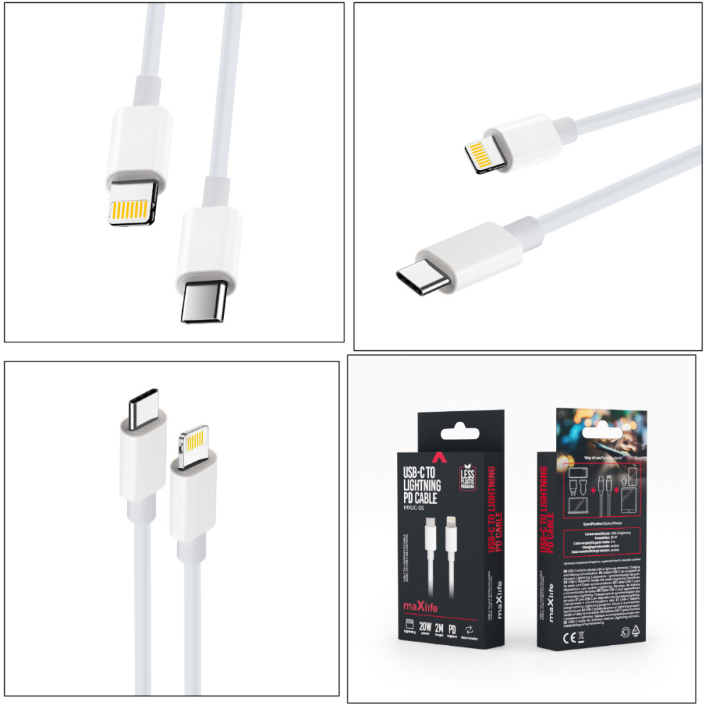 Cablu de Incarcare si Date Maxlife MXUC-05 USB-C la conector tip Lightning, 2m, 20W, Alb, pentru Incarcare Rapida la Distanta [4]