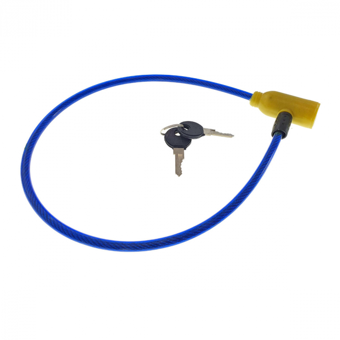 Cablu de otel, antifurt bicicleta, de siguranta si protejare, lungime 53 cm, inchidere cu cheie, invelis flexibil din PVC siliconat, albastru [5]