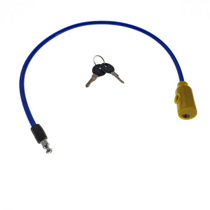 Cablu de otel, antifurt bicicleta, de siguranta si protejare, lungime 53 cm, inchidere cu cheie, invelis flexibil din PVC siliconat, albastru [3]