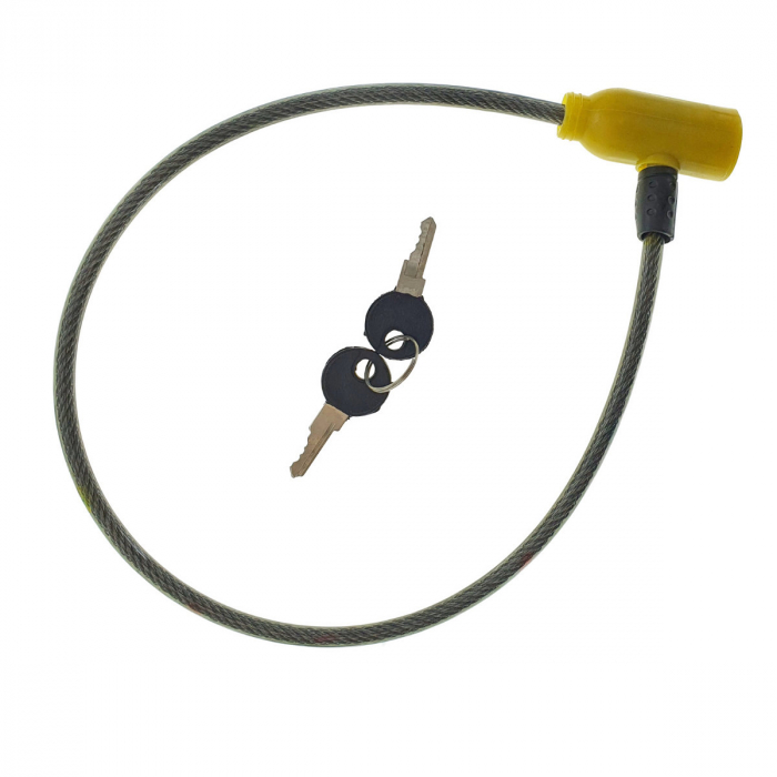 Cablu de otel, antifurt bicicleta, de siguranta si protejare, lungime 53 cm, inchidere cu cheie, invelis flexibil din PVC siliconat, negru [5]