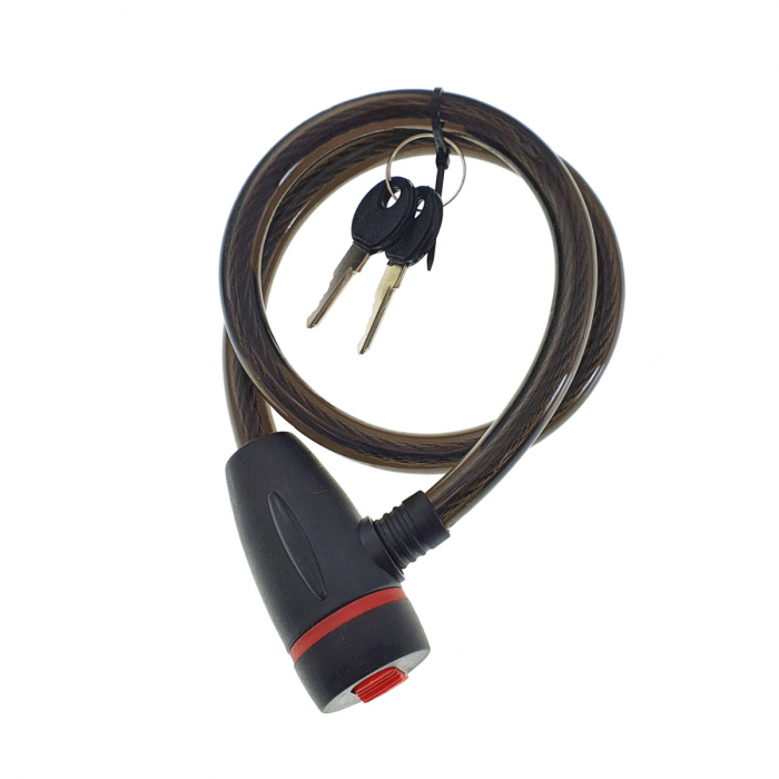Cablu de otel, antifurt bicicleta, de siguranta si protejare, lungime 56 cm, inchidere cu cheie, invelis flexibil din PVC siliconat, negru [4]