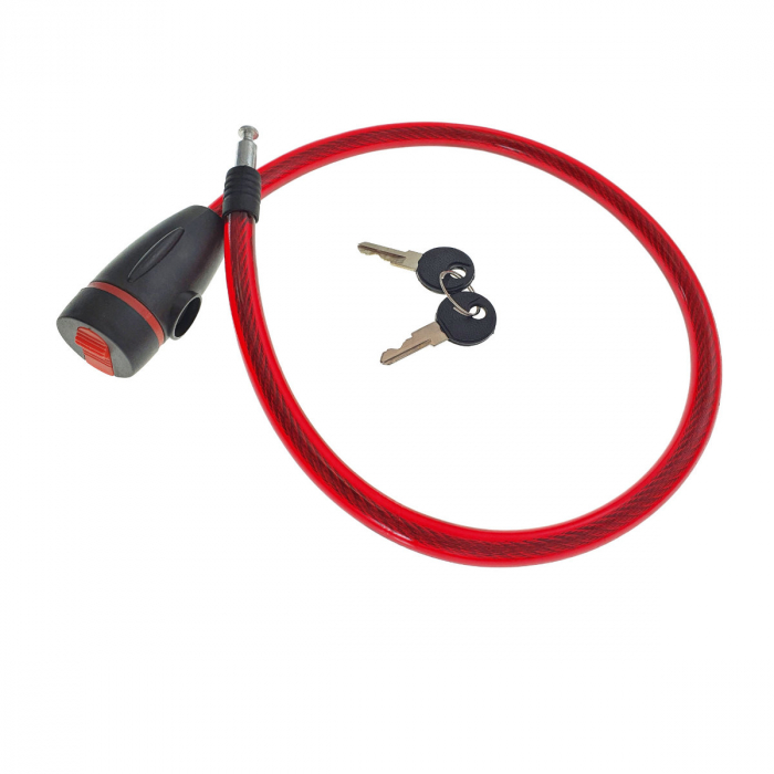 Cablu de otel, antifurt bicicleta, de siguranta si protejare, lungime 56 cm, inchidere cu cheie, invelis flexibil din PVC siliconat, rosu [2]