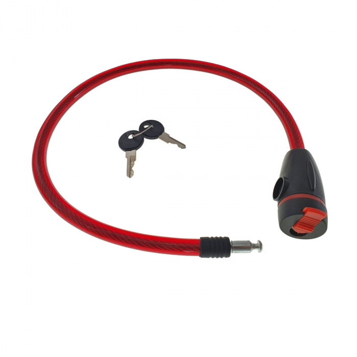 Cablu de otel, antifurt bicicleta, de siguranta si protejare, lungime 56 cm, inchidere cu cheie, invelis flexibil din PVC siliconat, rosu [4]