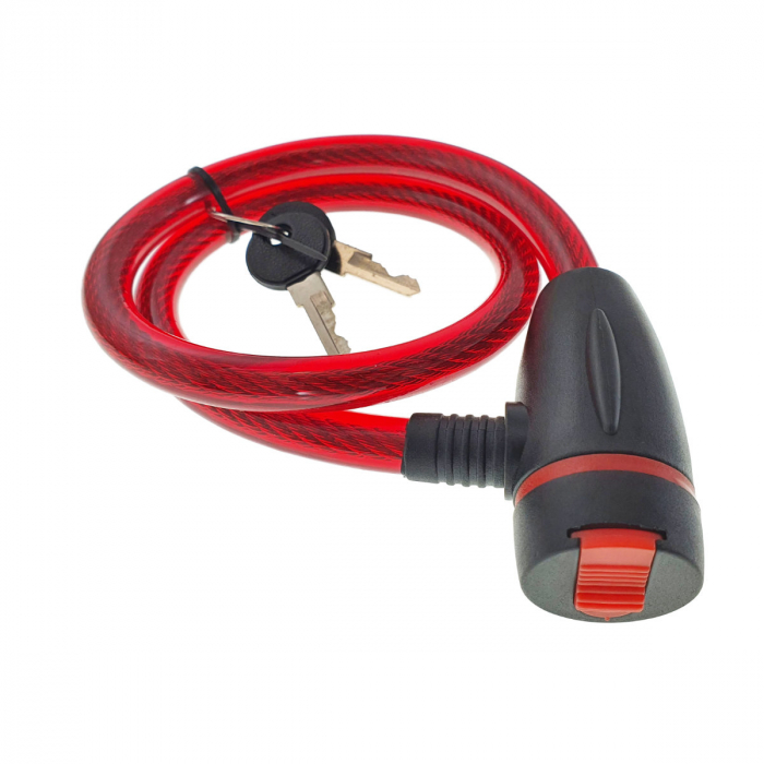 Cablu de otel, antifurt bicicleta, de siguranta si protejare, lungime 56 cm, inchidere cu cheie, invelis flexibil din PVC siliconat, rosu [3]