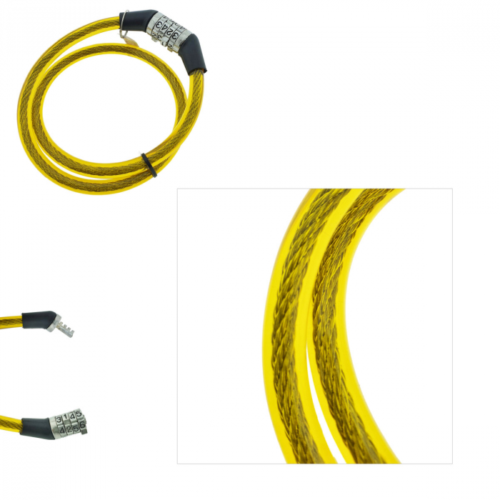 Antifurt bicicleta, de siguranta si protejare, lungime 60 cm, inchidere cu cifru, invelis flexibil din PVC siliconat galben [4]