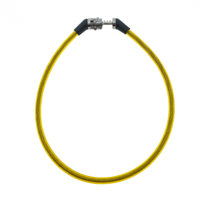 Antifurt bicicleta, de siguranta si protejare, lungime 60 cm, inchidere cu cifru, invelis flexibil din PVC siliconat galben [2]