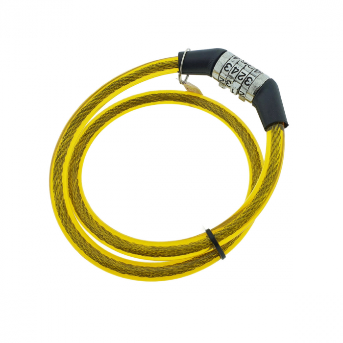 Antifurt bicicleta, de siguranta si protejare, lungime 60 cm, inchidere cu cifru, invelis flexibil din PVC siliconat galben [3]