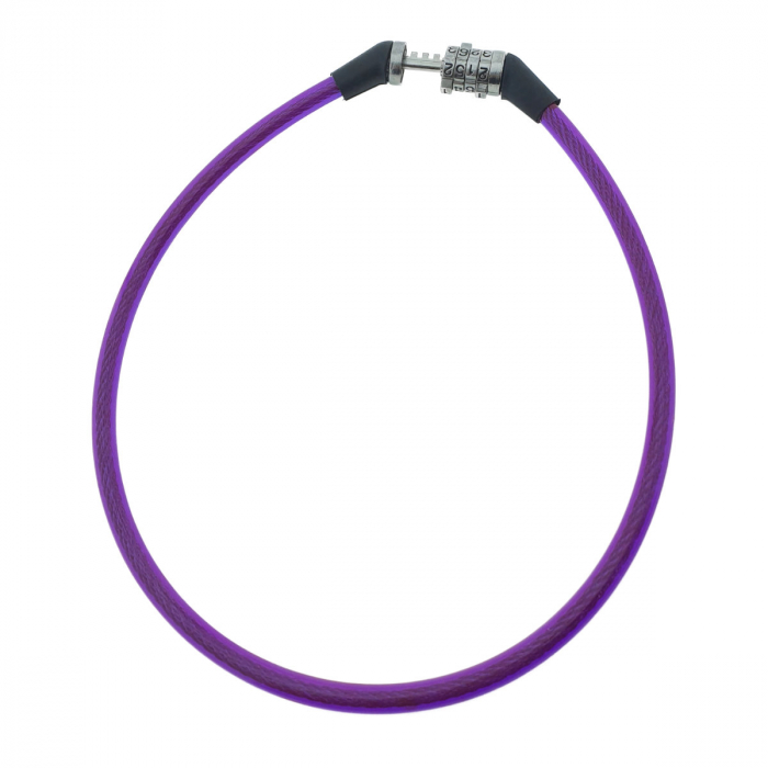 Antifurt bicicleta, de siguranta si protejare, lungime 60 cm, inchidere cu cifru, invelis flexibil din PVC siliconat mov [2]