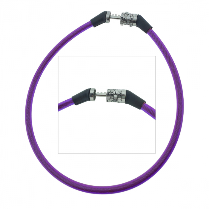 Antifurt bicicleta, de siguranta si protejare, lungime 60 cm, inchidere cu cifru, invelis flexibil din PVC siliconat mov [5]