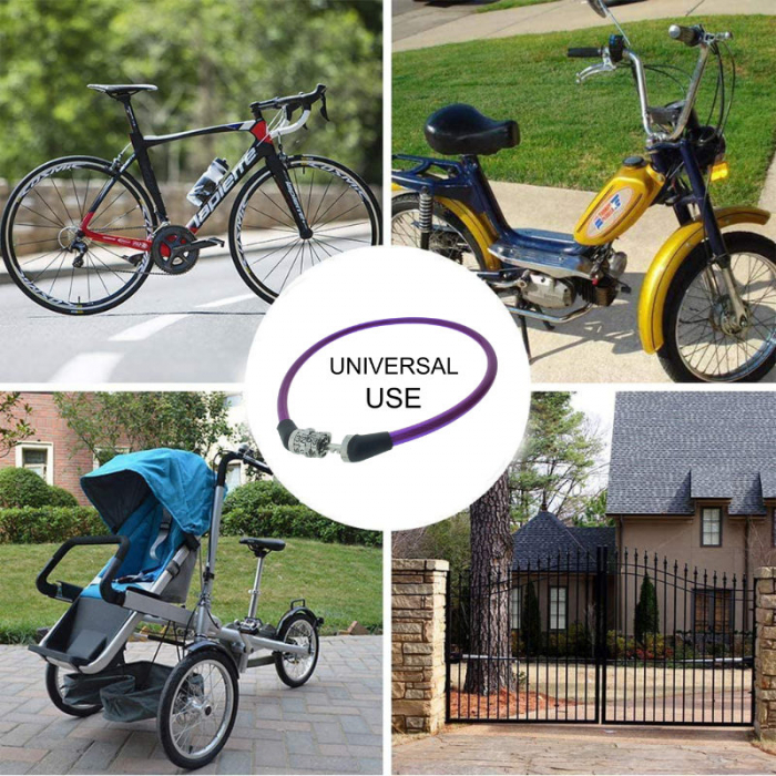 Antifurt bicicleta, de siguranta si protejare, lungime 60 cm, inchidere cu cifru, invelis flexibil din PVC siliconat mov [7]