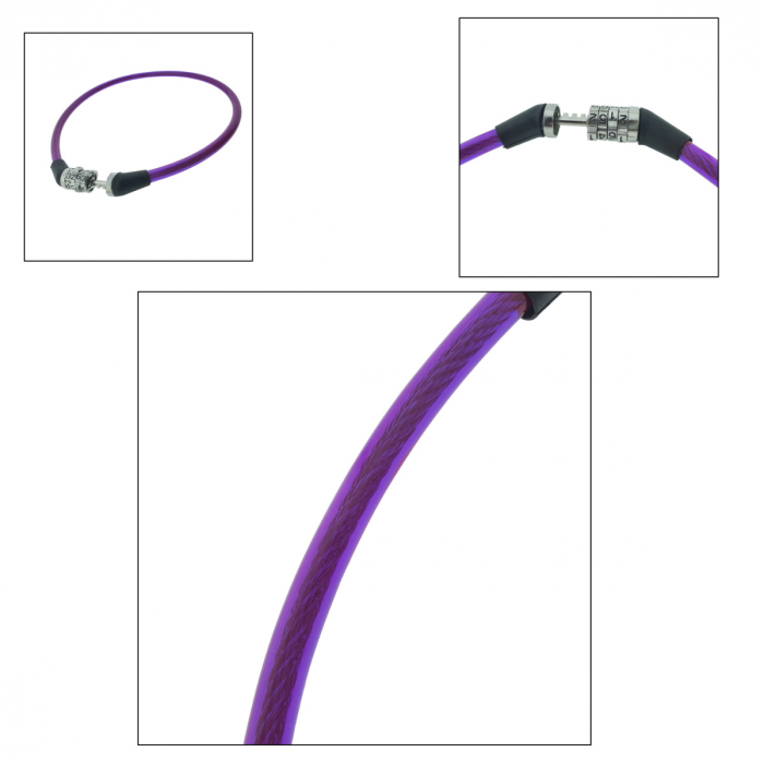 Antifurt bicicleta, de siguranta si protejare, lungime 60 cm, inchidere cu cifru, invelis flexibil din PVC siliconat mov [4]