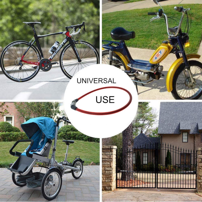 Antifurt bicicleta, de siguranta si protejare, lungime 60 cm, inchidere cu cifru, invelis flexibil din PVC siliconat rosu [7]
