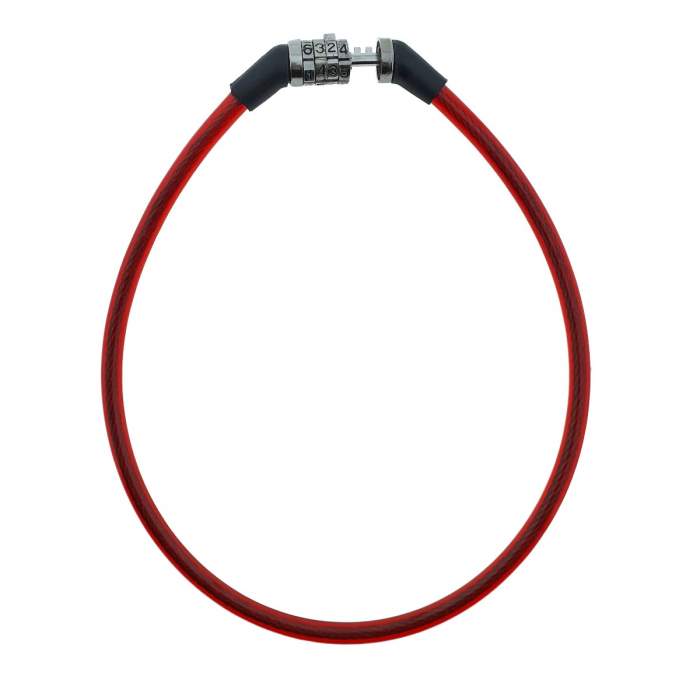 Antifurt bicicleta, de siguranta si protejare, lungime 60 cm, inchidere cu cifru, invelis flexibil din PVC siliconat rosu [2]
