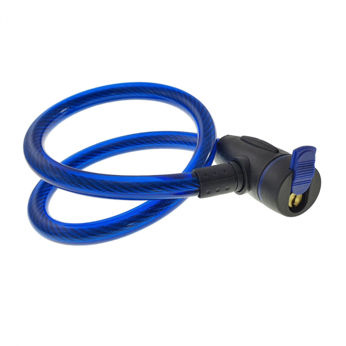 Cablu de otel, antifurt bicicleta, de siguranta si protejare, lungime 69 cm, inchidere cu cheie, invelis flexibil din PVC siliconat, albastru [2]