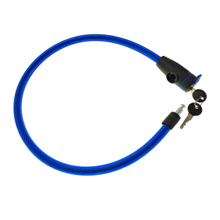 Cablu de otel, antifurt bicicleta, de siguranta si protejare, lungime 69 cm, inchidere cu cheie, invelis flexibil din PVC siliconat, albastru [3]